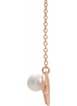 14K White Gold Cultured White Freshwater Pearl Bar 16