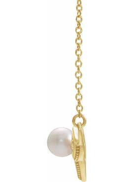 14K White Gold Cultured White Freshwater Pearl Bar 16