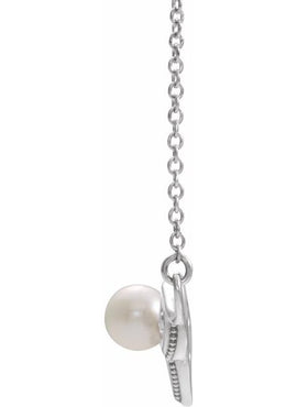 14K White Gold Cultured White Freshwater Pearl Bar 16