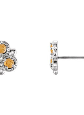 14K White Gold Natural Aquamarine Three-Stone Earrings