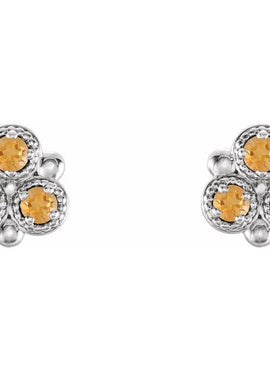 14K White Gold Natural Aquamarine Three-Stone Earrings
