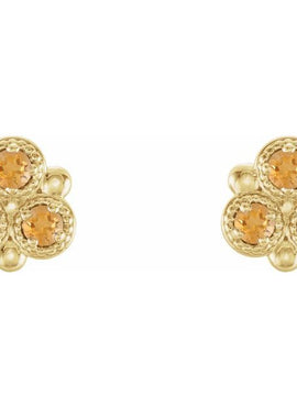 14K White Gold Natural Aquamarine Three-Stone Earrings