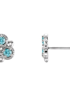 14K White Gold Natural Aquamarine Three-Stone Earrings
