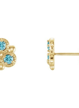 14K White Gold Natural Aquamarine Three-Stone Earrings
