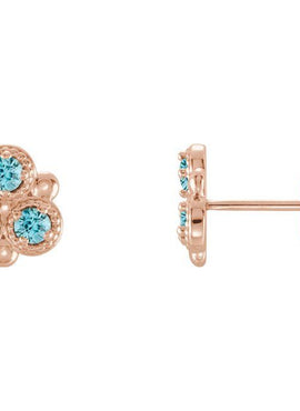 14K White Gold Natural Aquamarine Three-Stone Earrings