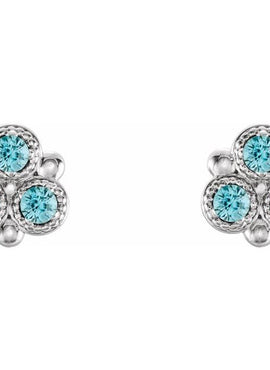 14K White Gold Natural Aquamarine Three-Stone Earrings