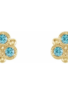 14K White Gold Natural Aquamarine Three-Stone Earrings