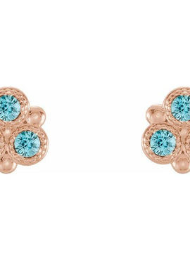 14K White Gold Natural Aquamarine Three-Stone Earrings
