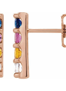 14K White Gold Natural Multi-Gemstone Bar Earrings