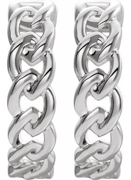 14K Yellow Gold Chain Link Hinged 19.6 mm Hoop Earrings