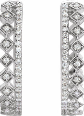 14K Yellow Gold 1/4 CTW Natural Diamond Geometric 18.75 mm Hoop Earrings