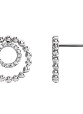 14K White Gold  1/10 CTW Natural Diamond Beaded Circle Earrings