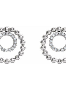 14K White Gold  1/10 CTW Natural Diamond Beaded Circle Earrings