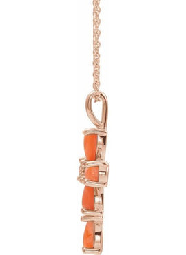 14K White Gold Natural Pink Coral Cabochon Cross Pendant