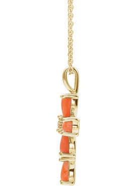 14K White Gold Natural Pink Coral Cabochon Cross Pendant