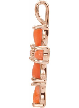 14K White Gold Natural Pink Coral Cabochon Cross Pendant