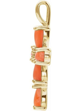 14K White Gold Natural Pink Coral Cabochon Cross Pendant
