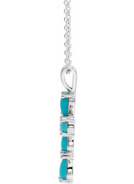 14K White Gold Natural Pink Coral Cabochon Cross Pendant