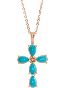 14K White Gold Natural Pink Coral Cabochon Cross Pendant