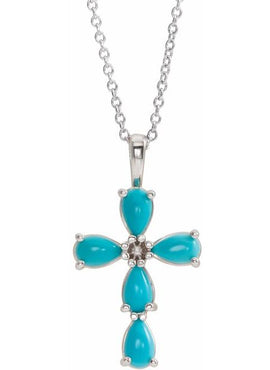14K White Gold Natural Pink Coral Cabochon Cross Pendant