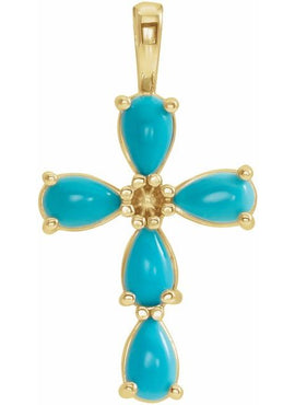 14K White Gold Natural Pink Coral Cabochon Cross Pendant