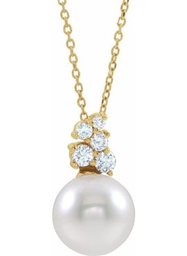 14K White Gold Cultured White Freshwater Pearl & 1/4 CTW Natural Diamond Pendant