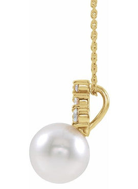 14K White Gold Cultured White Freshwater Pearl & 1/4 CTW Natural Diamond Pendant