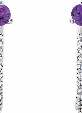 14K White Gold Natural Aquamarine & 1/8 CTW Natural Diamond J-Hoop Earrings