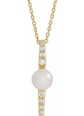 14K White Gold Cultured White Freshwater Pearl & 1/6 CTW Natural Diamond Pendant
