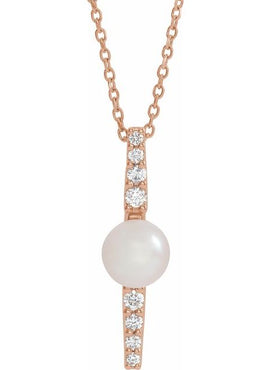 14K White Gold Cultured White Freshwater Pearl & 1/6 CTW Natural Diamond Pendant