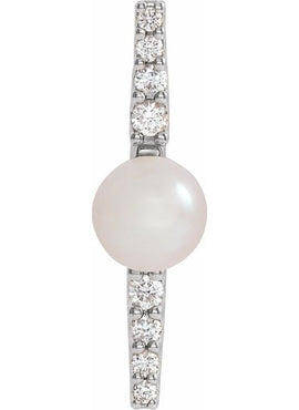 14K White Gold Cultured White Freshwater Pearl & 1/6 CTW Natural Diamond Pendant