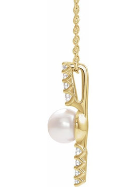 14K White Gold Cultured White Freshwater Pearl & 1/6 CTW Natural Diamond Pendant