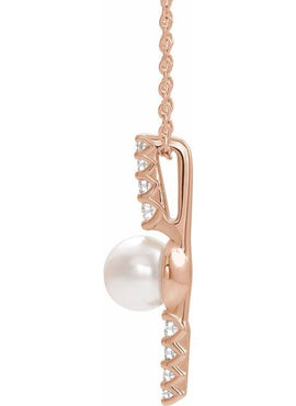 14K White Gold Cultured White Freshwater Pearl & 1/6 CTW Natural Diamond Pendant