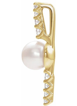 14K White Gold Cultured White Freshwater Pearl & 1/6 CTW Natural Diamond Pendant
