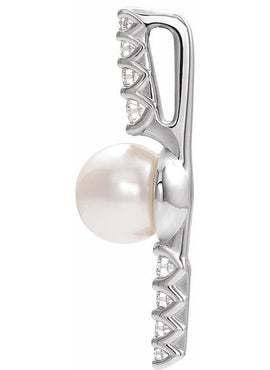 14K White Gold Cultured White Freshwater Pearl & 1/6 CTW Natural Diamond Pendant