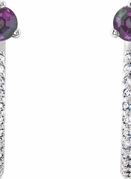 14K White Gold Natural Aquamarine & 1/8 CTW Natural Diamond J-Hoop Earrings