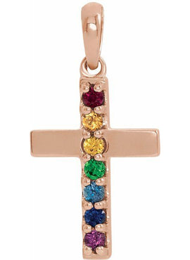 14K White Gold Natural Multi-Gemstone Cross Pendant