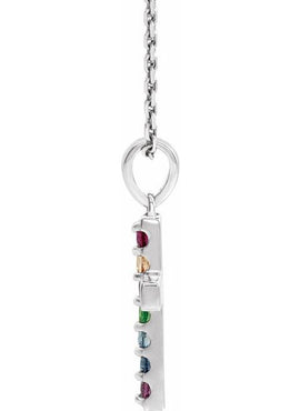14K White Gold Natural Multi-Gemstone Cross Pendant