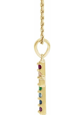 14K White Gold Natural Multi-Gemstone Cross Pendant
