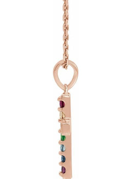 14K White Gold Natural Multi-Gemstone Cross Pendant