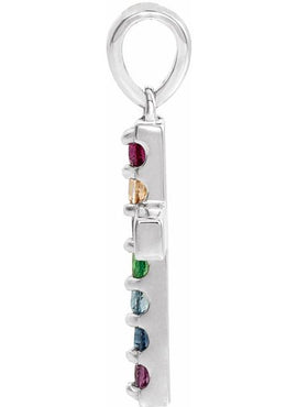 14K White Gold Natural Multi-Gemstone Cross Pendant