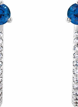 14K White Gold Natural Aquamarine & 1/8 CTW Natural Diamond J-Hoop Earrings
