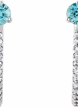 14K White Gold Natural Aquamarine & 1/8 CTW Natural Diamond J-Hoop Earrings