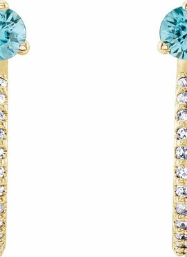 14K White Gold Natural Aquamarine & 1/8 CTW Natural Diamond J-Hoop Earrings