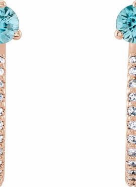 14K White Gold Natural Aquamarine & 1/8 CTW Natural Diamond J-Hoop Earrings