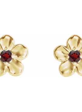 14K White Gold Imitation Mozambique Garnet January Birthstone Flower Earrings