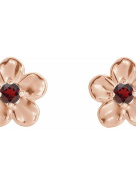 14K White Gold Imitation Mozambique Garnet January Birthstone Flower Earrings