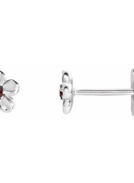 14K White Gold Imitation Mozambique Garnet January Birthstone Flower Earrings