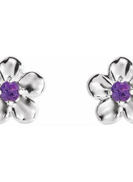 14K White Gold Imitation Mozambique Garnet January Birthstone Flower Earrings