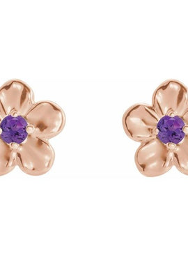 14K White Gold Imitation Mozambique Garnet January Birthstone Flower Earrings